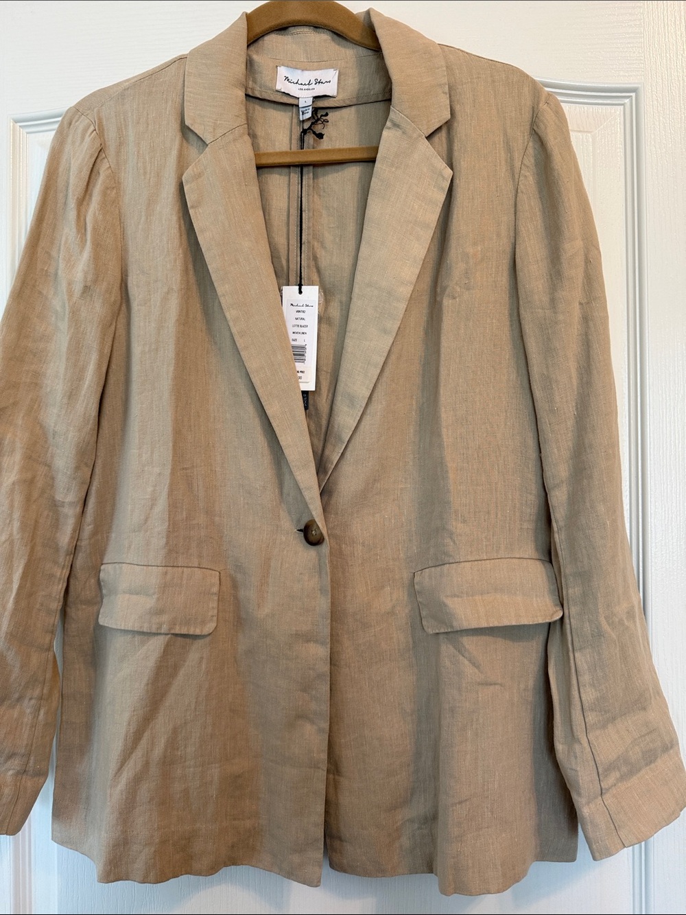 NWT Michael Stars Linen Notch Lapel Blazer in Beige